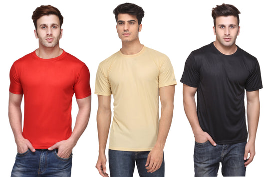 Ketex Round Neck Men's Polyester Blend Dri Fit T-Shirts (Pack of 3)