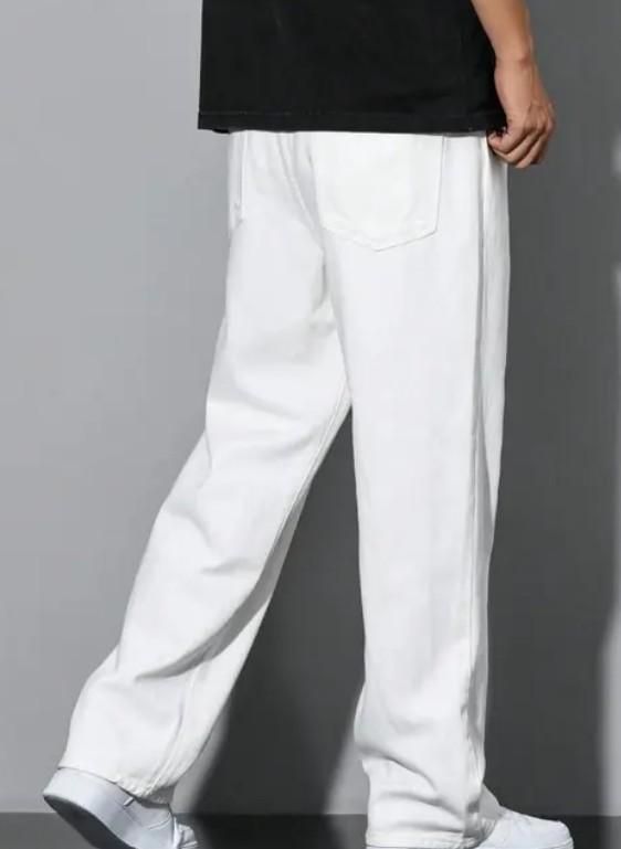 Men's Loose Fit Mid Rise  White Jeans