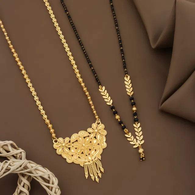 Gold plated Long Moti Mala Mangalsutra With Short Mangalsutra (30 Inch And 24 Inch)